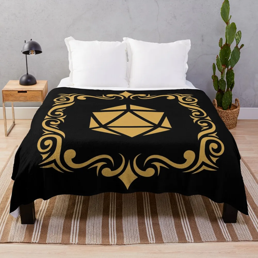 

Bordered Tribal Polyhedral D20 Dice Tabletop RPG Gaming Throw Blanket Quilt Sofa Quilt Furrys Fluffy Shaggy Blankets