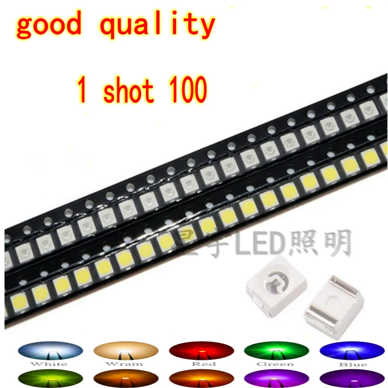 100pcs Super Bright 3528 1210 SMD LED Red Green Blue Yellow White UV Light Emitting Diode PCB DIY Assorted Kit 3.5*2.8*1.9mm