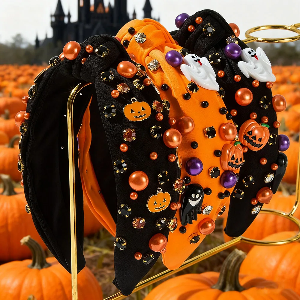 Pumpkin Ghost Hair Band Elastic Holiday Hair Accessories Pearl Headband Comfortable Halloween Hair Decoration For Social Street