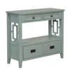 Farmhouse Pine Wood Console Table with 4 Drawers & 1 Storage Shelf - Retro Blue 5