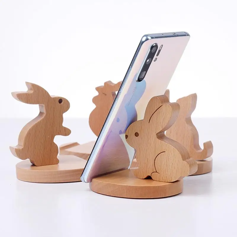 

Wooden Cell Phone Holder Creative Mobile Rabbit Phone Desktop Stand Multifunctional Animal Tablet Tabletop Holder OrnamentSupply