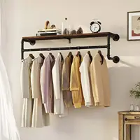 Wall Mounted Clothes Rail Industrial Pipe Garment Rack Clothes Hanging Rod Space-Saving 2