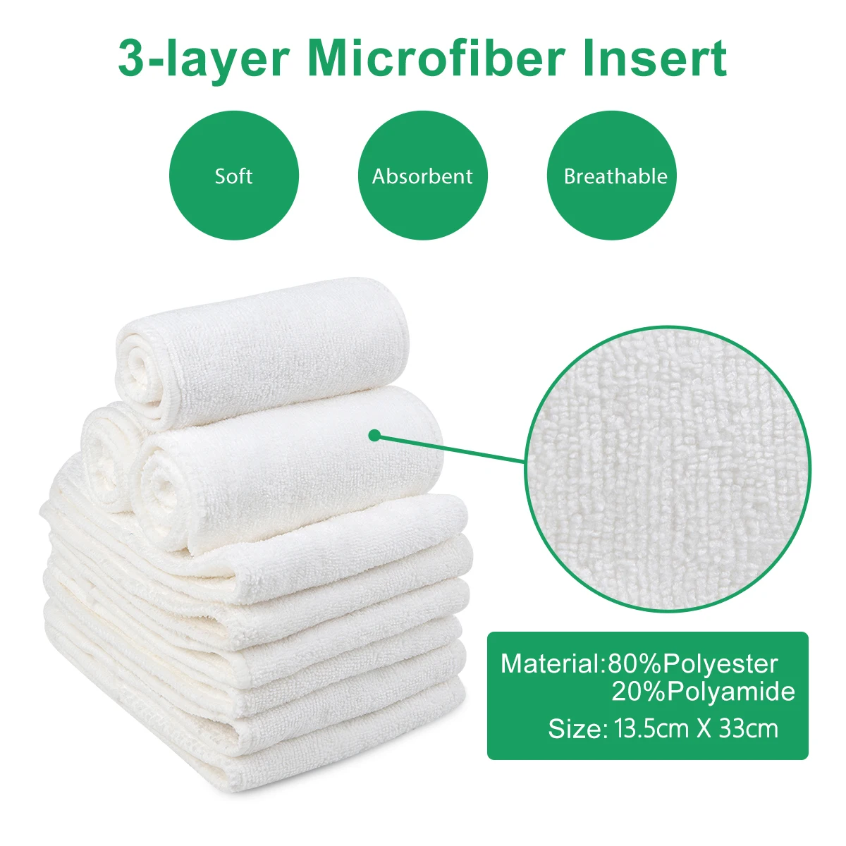 10 pieces/lot ALVABABY Absorbent 3 layer Microfiber Insert Reusable Baby Diaper Insert