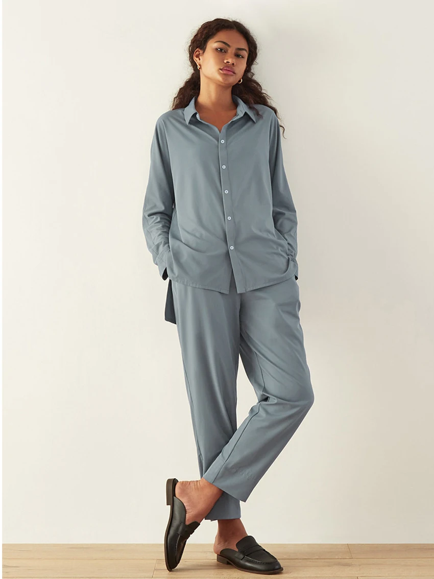 Marthaqiqi Casual Women Pajamas Set Turn-Down Collar Nightgowns Long Sleeve Sleepwear Pants Winter Female Nightwear 2 Piece Suit