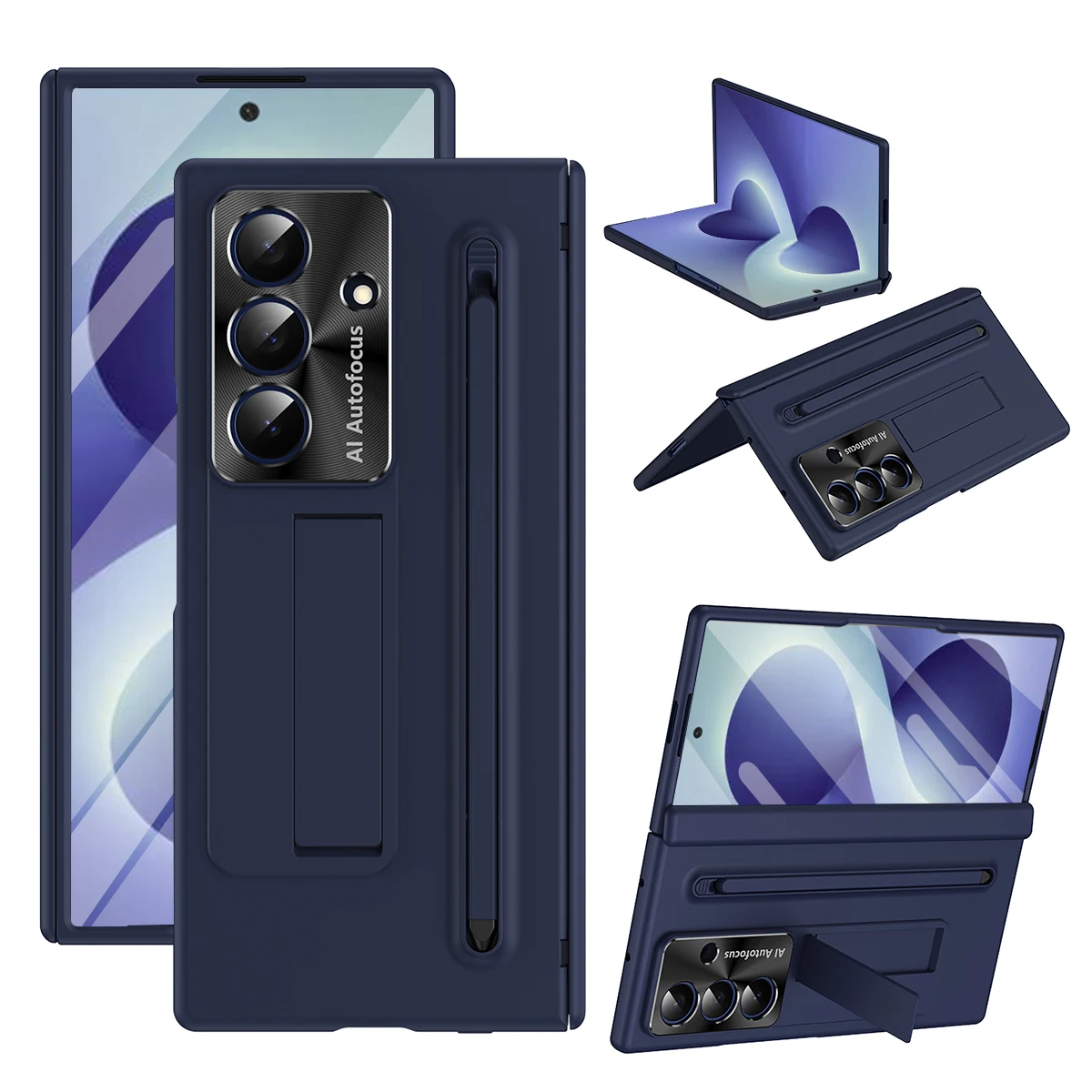 Hinge Protection Phone Case with Trifold Front Glass & Hidden Kickstand, S Pen Slot Cover