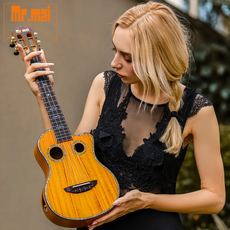 Mr.mai ML-T Tenor 26 인치 우쿨렐레 코아 우드 미니 하와이 기타 더블 사운드 홀 우쿨렐레 Gig 가방/튜너/스트랩/카포 포함