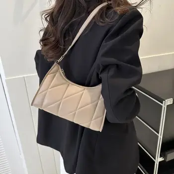 Borsa a Spalla Donna a Rombi in PU Stile Retrò Semplice, Borsa a Mano Monocolore di Tendenza per il Pendolarismo e lo Shopping