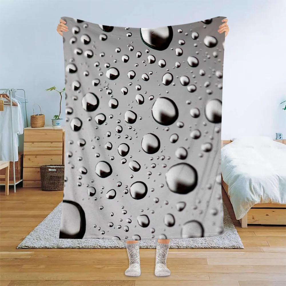 Water Droplets Pattern Flannel Throw Blanket Soft Warm Home Office Sofa Bed Queen Size Camping Picnic Gifts Blanket Decor King