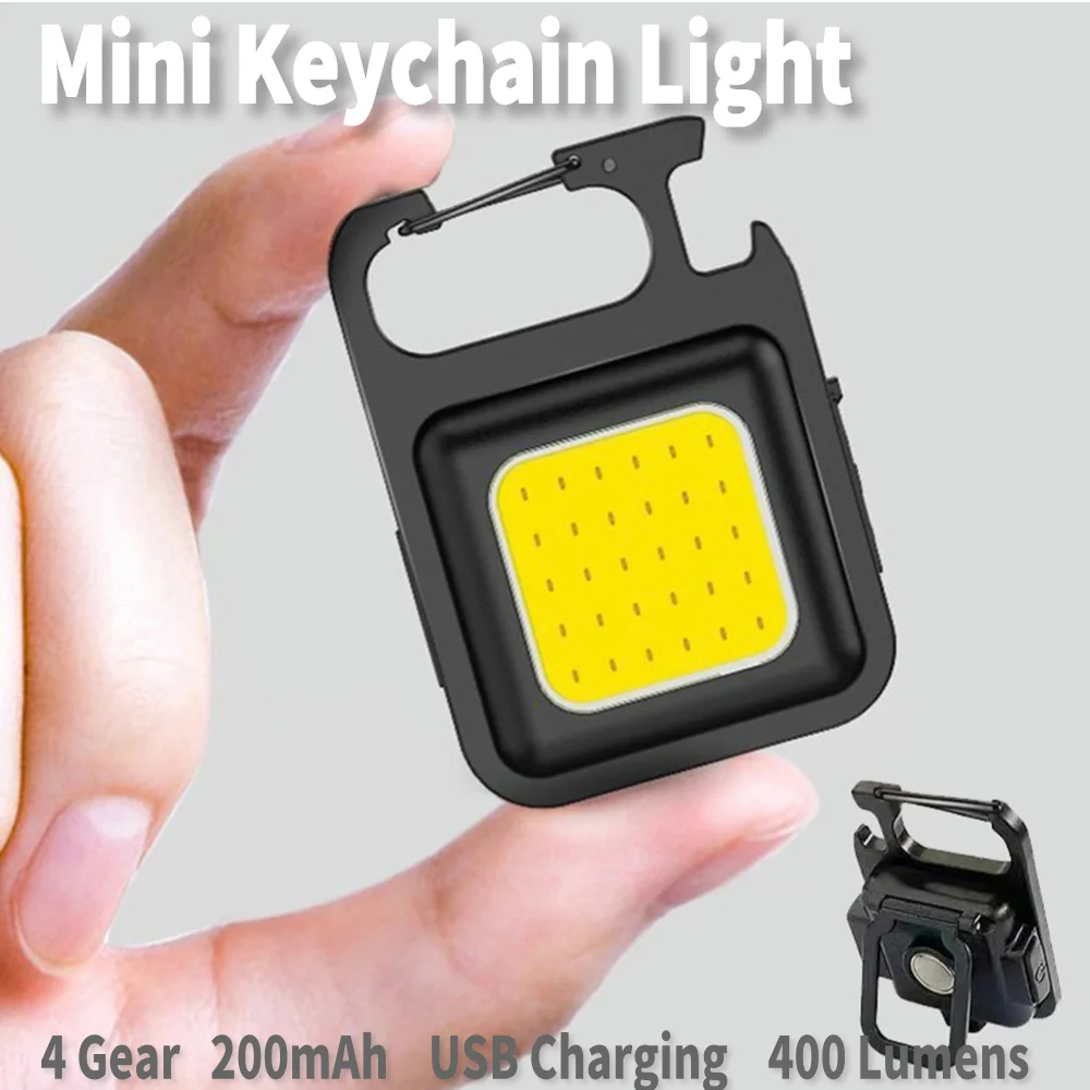 LED Mini Keychain Light Multifunctional Bottle Opener COB Mini Working Light 4 Modes with Hook for Outdoor Camping Hiking