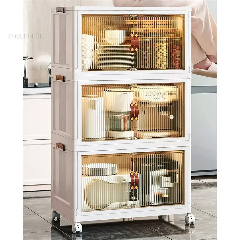 Plastic Kitchen Cabinets Home Furniture Floor Multi-layer Foldable Storage Cabinet Living Room Multifunction Storage Box b 2
