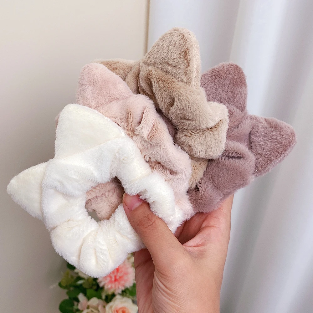 Flauschigen Tuch Große Haar Krawatten Frauen Pferdeschwanz Halter Katze Ohr Haar Hoop Gummi Elastische Kopf Seil Scrunchies Mädchen Haar Accessoires