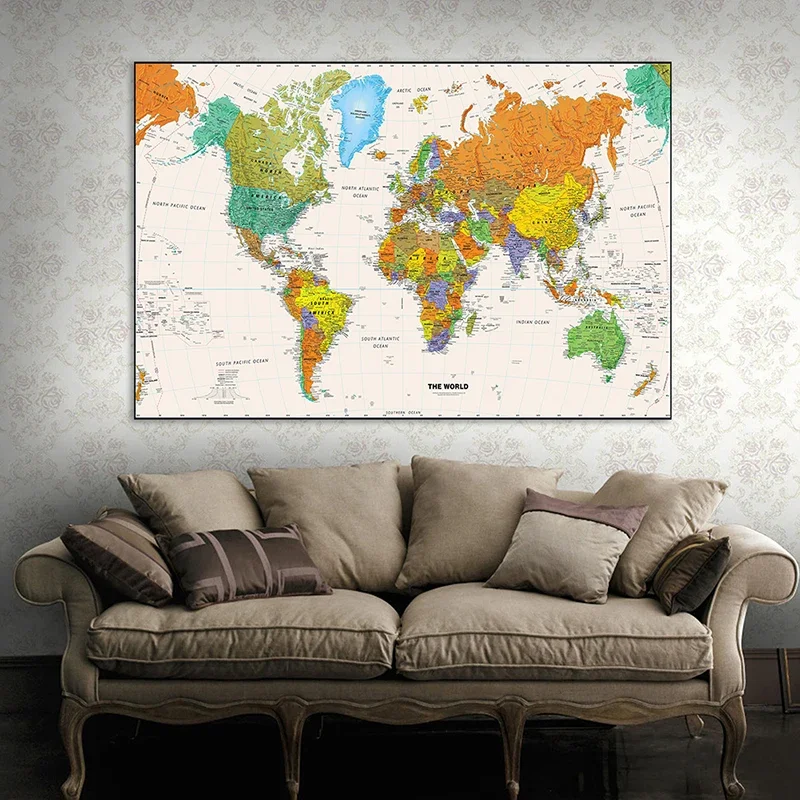 Map of The World Retro Art Poster Decorative Canvas Painting Wall Unframed Print Living Room Home Decor School Supplies 120*80cm world map poster