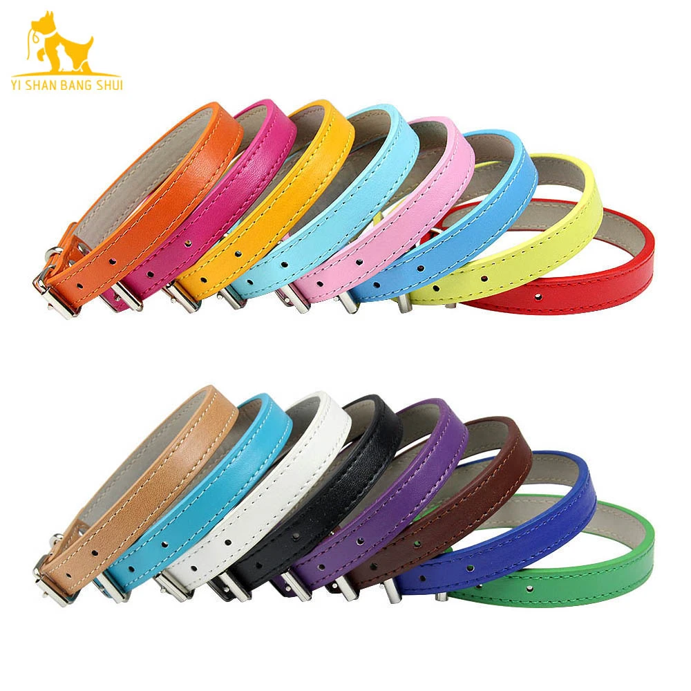 soft leather solid dog collar adjustable puppy neck strap safe collars for small medium big dog kitten necklace cat accessories