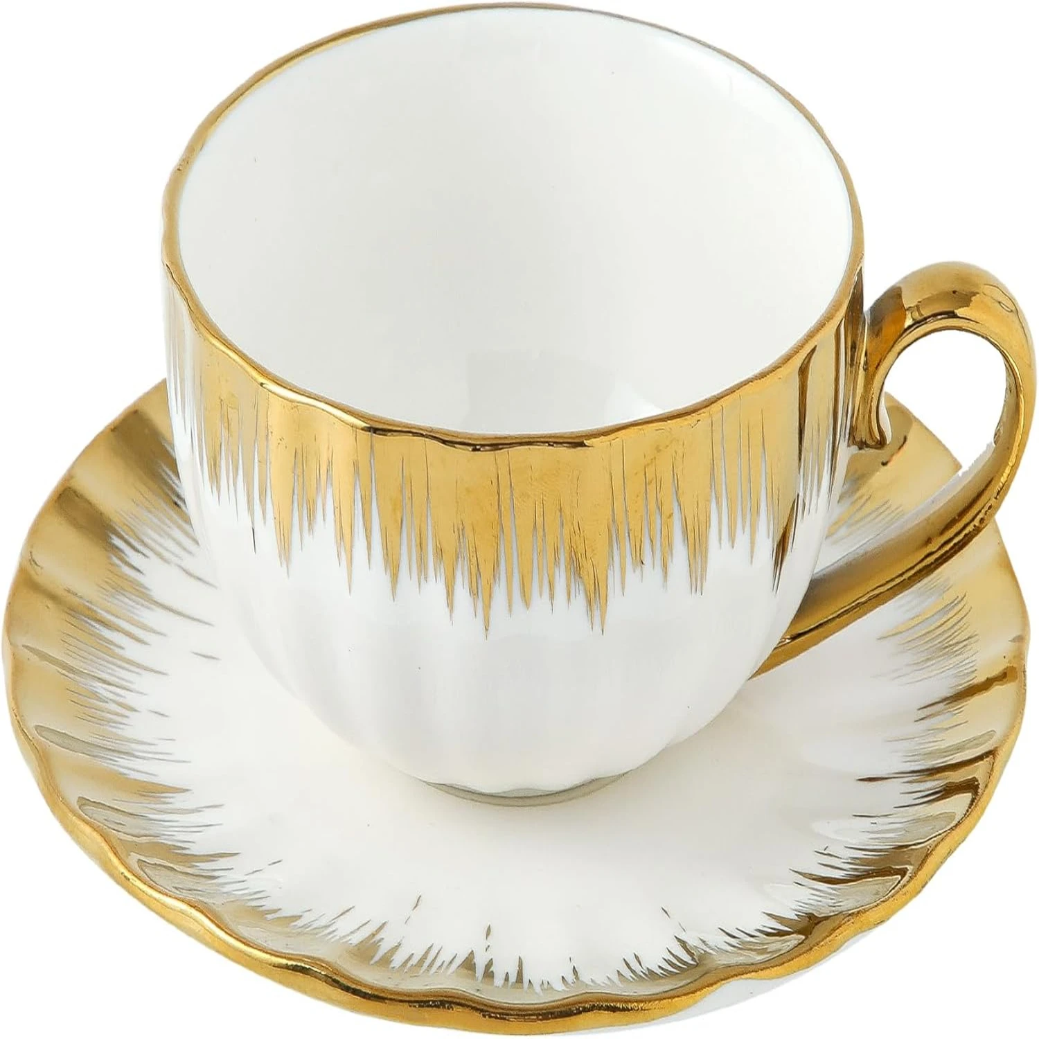 Tea Cups and Saucer, Ceramic Cappuccino Cup with Saucer 7oz Turkish Coffee Cup Set for Double Espresso, Latte,White
