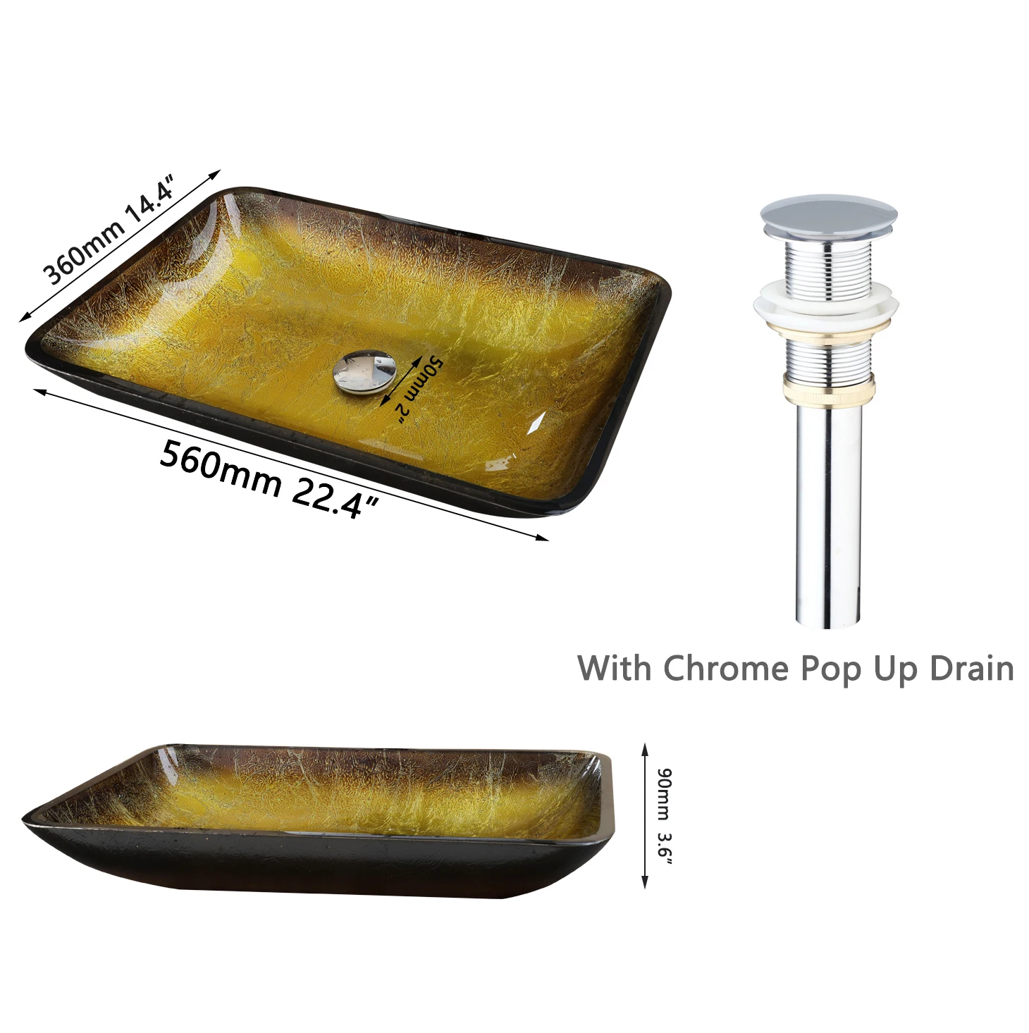 KEMAIDI Bathroom Vessel Sink Oval Glass Big Square Vessel Sink with Waterfall Faucet Mixer Bathroom Sink Above Counter Basin 6