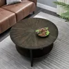Round Coffee Table with Storage Shelf, Farmhouse Living Room Cocktail Black Metal Legs, Circular Solid Wood Center Tea Table 5