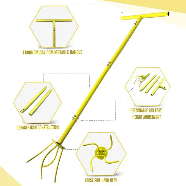 Talajfogó T-Fogantyú Hosszú Fogantyú Talaj Talajtáblázat Állítható Magasságú Udvar Kerti Kézikönyv Talajkaromtermelő Ültetőszerszám - Image 5