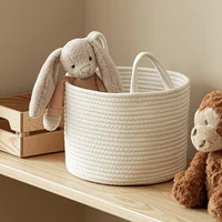 Solid White Home Organization And Storage Baby Children Toy Storage Baskets Cotton Rope Woven Laundry Basket Sundries Organizer 3