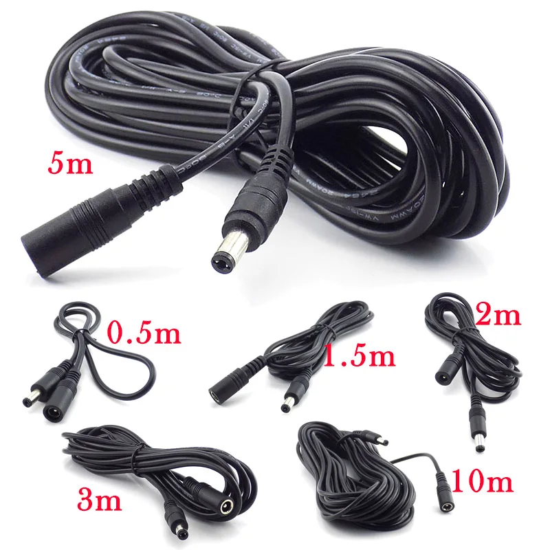 Adaptateur d'extension de câble d'alimentation CC CCTV, cordons d'alimentation 12V, prise femelle à mâle, 5.5mm x 2.1mm pour caméra