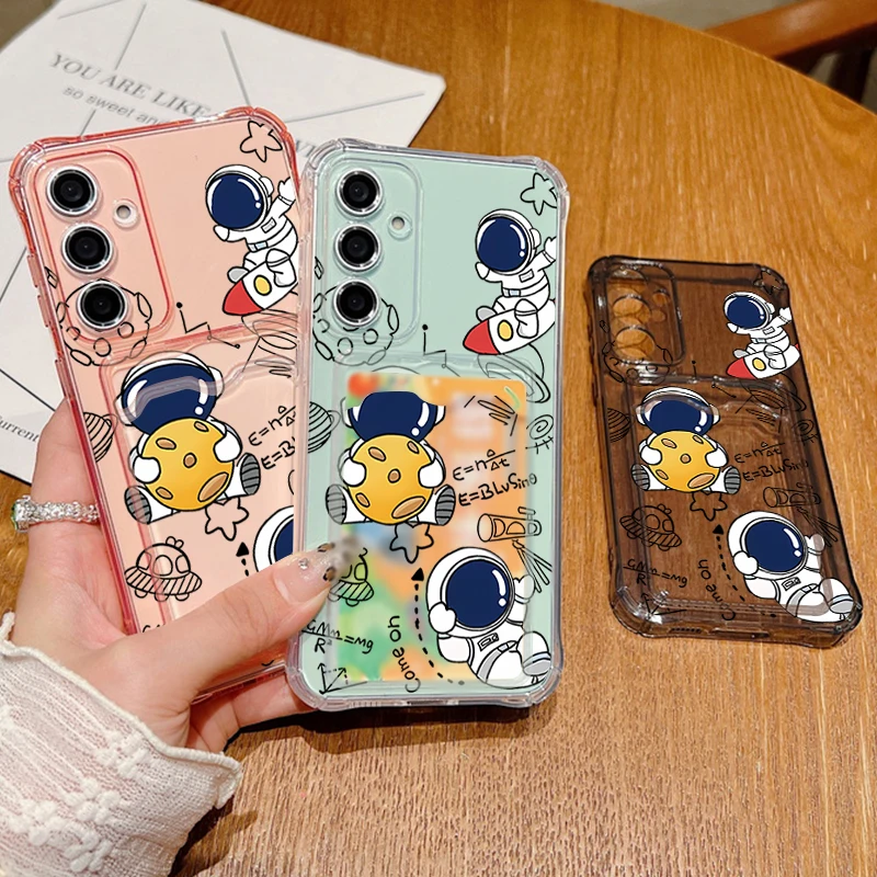Cartoon Astronaut Card Holder Wallet Phone Case – Soft Protective Cover