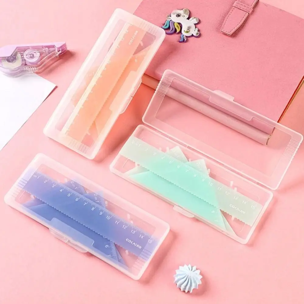 4개 세트 새 플라스틱 자 세트 캔디 컬러 15cm 삼각자 학용품 문구류 자 세트