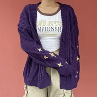 Speak Now Cardigan TS Golden Star Embroidery Button Up Purple Sweater TV Album Cardigan Gift Fall Winter Vintage Outfit 1