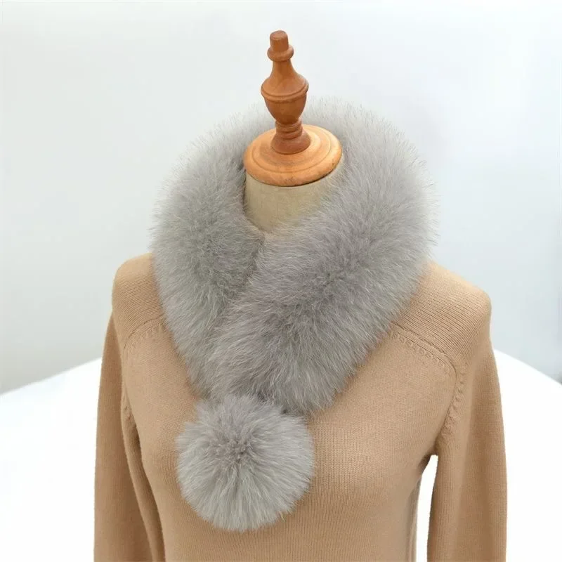 New Women Fur Winter Scarf Short Thick Plush Fluffy Cute Scarf with Big Pompom Winter Fur Collar Solid Color Neckerchief 3