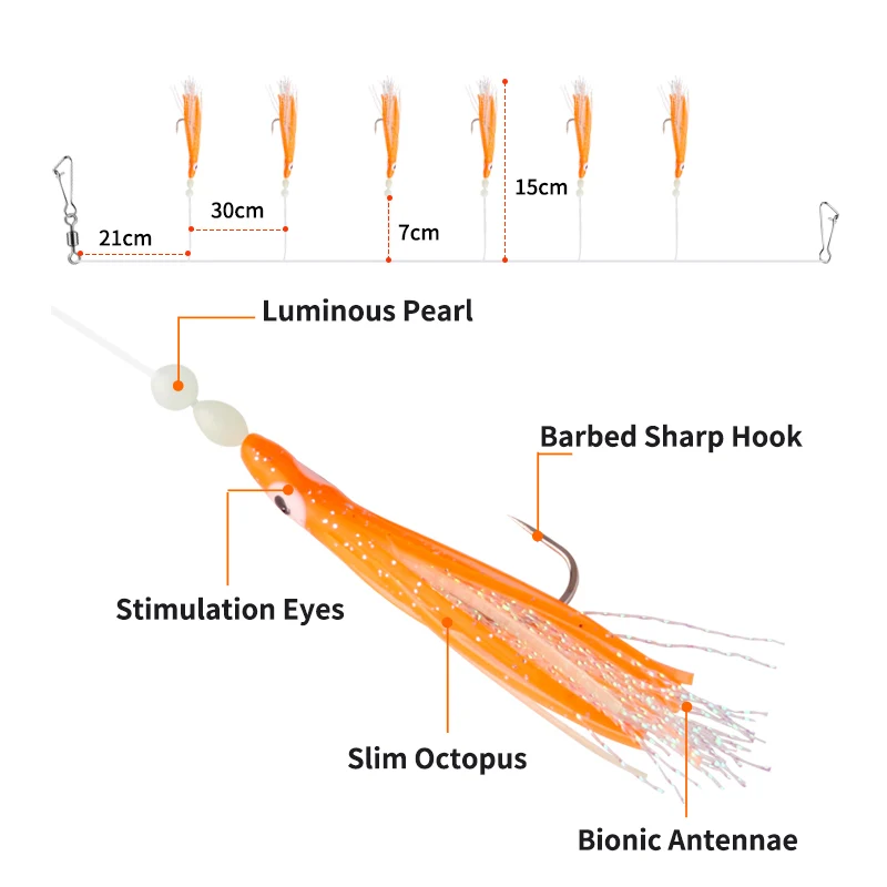 Kawa New Fishing String Hook Squid Sharp Barbed Hooks For Hairtail Crouper Whole Length 180cm Main Lines 24# For Fish Bass Saury