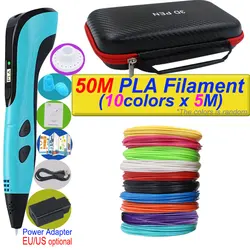 Innovative 3D Printing Pen with LCD Screen and PLA Filament - US (Blue add 50M PLA)
