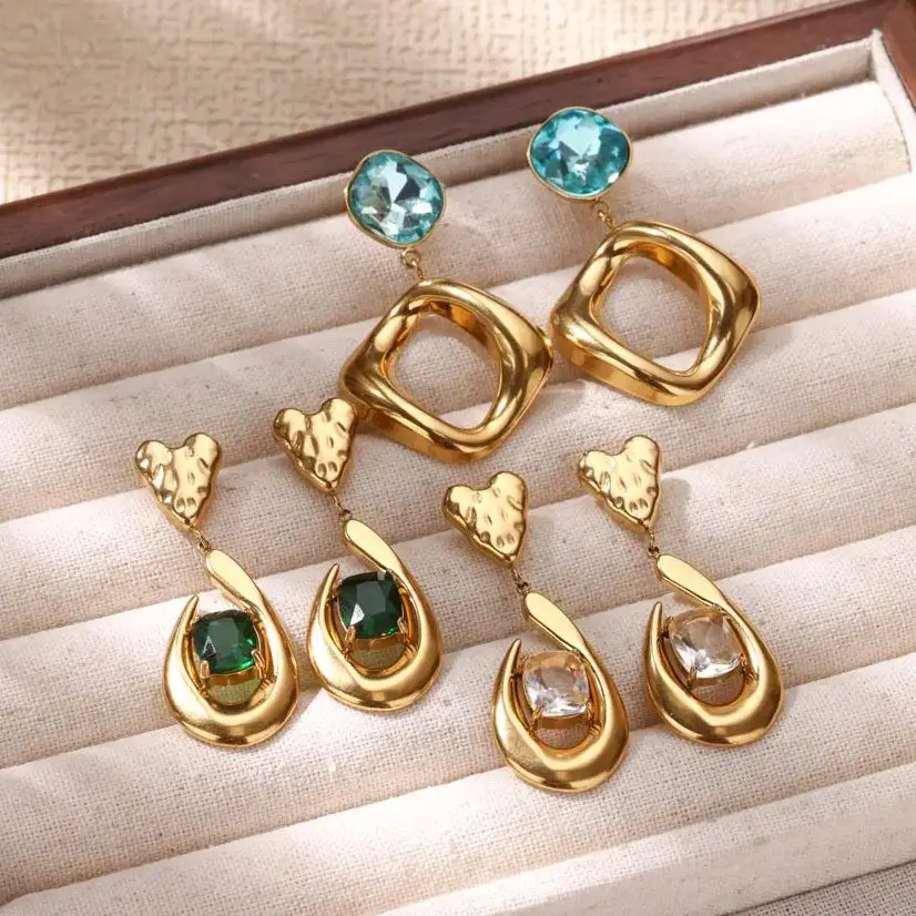 Zircon Green Heart Earrings for Women Girls