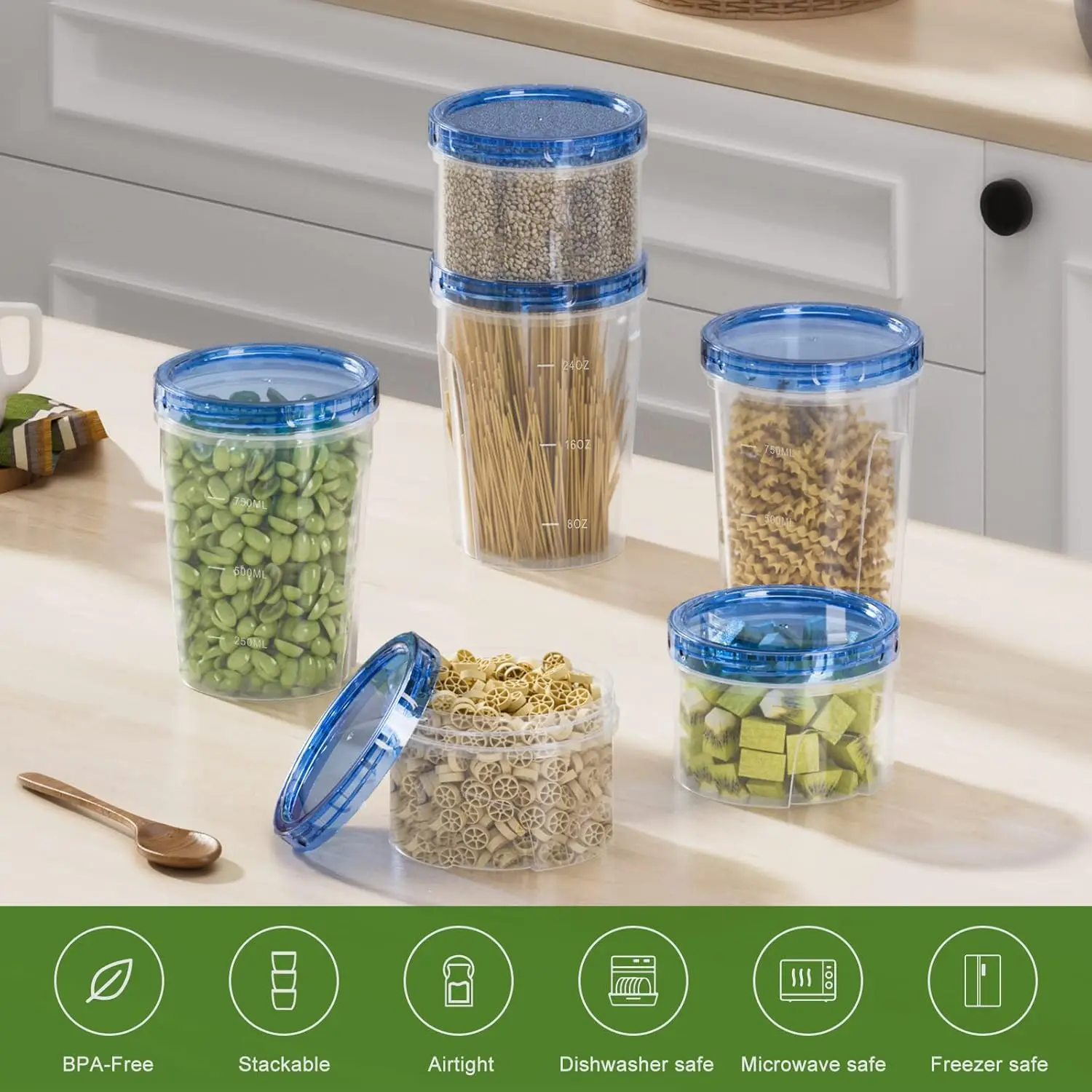 Freezer Containers with Lids, Reusable Round BPA-Free Airtight Freezer Containers with Twist Top Lids for Kitchen Meal Prep