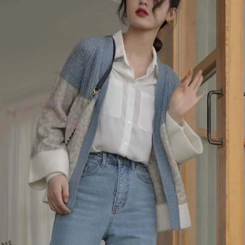 Slouchy Knit Sweater Cardigan Men's And Women's Collection Spring/Autumn 2023 New Contrast Design Sense Niche Jacket