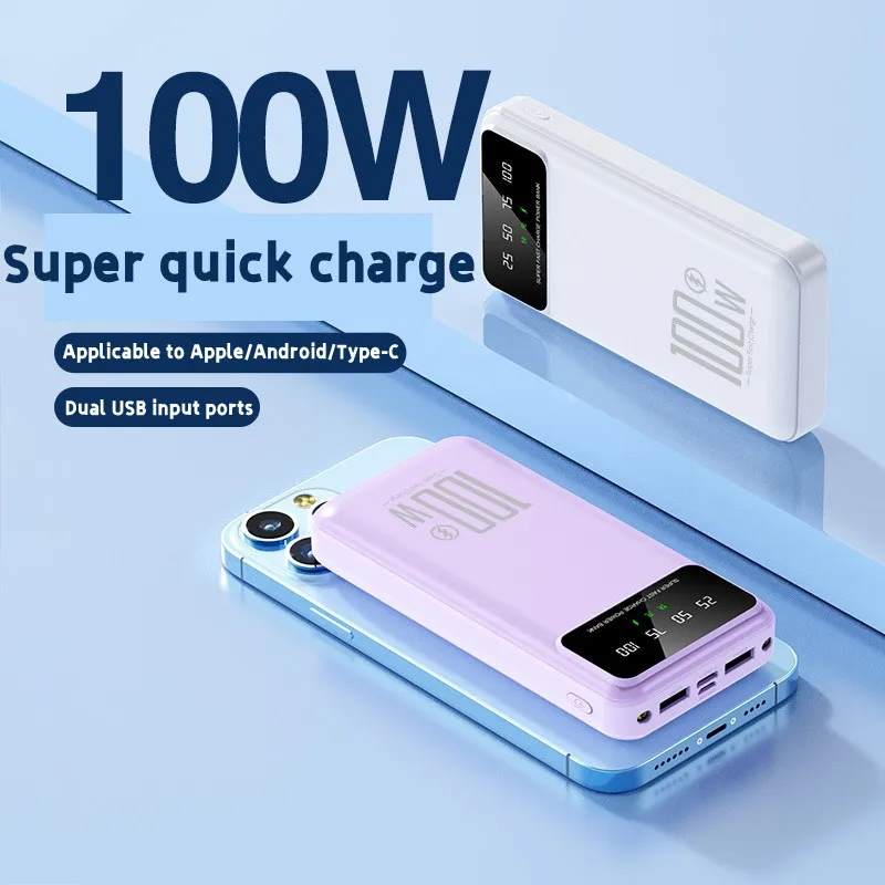 Xiaomi-Banque d'alimentation portable avec éclairage LED, batterie externe, chargeur, 2 USB, iPhone, Xiaomi, Samsung, 50000mAh, 100W, Jia