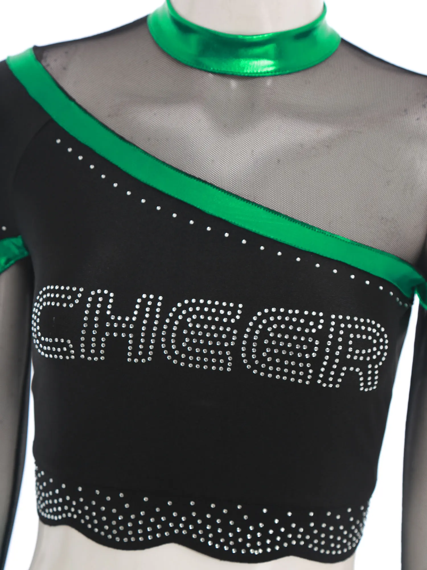 Frauen Strass Cheerleading Outfits Ballett Tanz Performance Cheerleader Kostüm Strass Crop Tops mit Tanz Rock Set – Detail 30