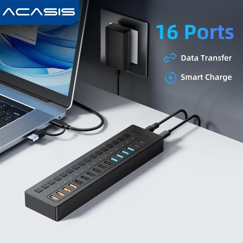 Acasis USB-C Splitter 16 portas USB Extender para teclado mouse impressora tipo-C Hub para Macbook Pro
