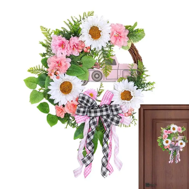 

Christmas Wreath Artificial Flower Door Wreaths Seasonal Xmas Home Decoration Pink Flower Garland Winter Wreath 1pc Car Bows