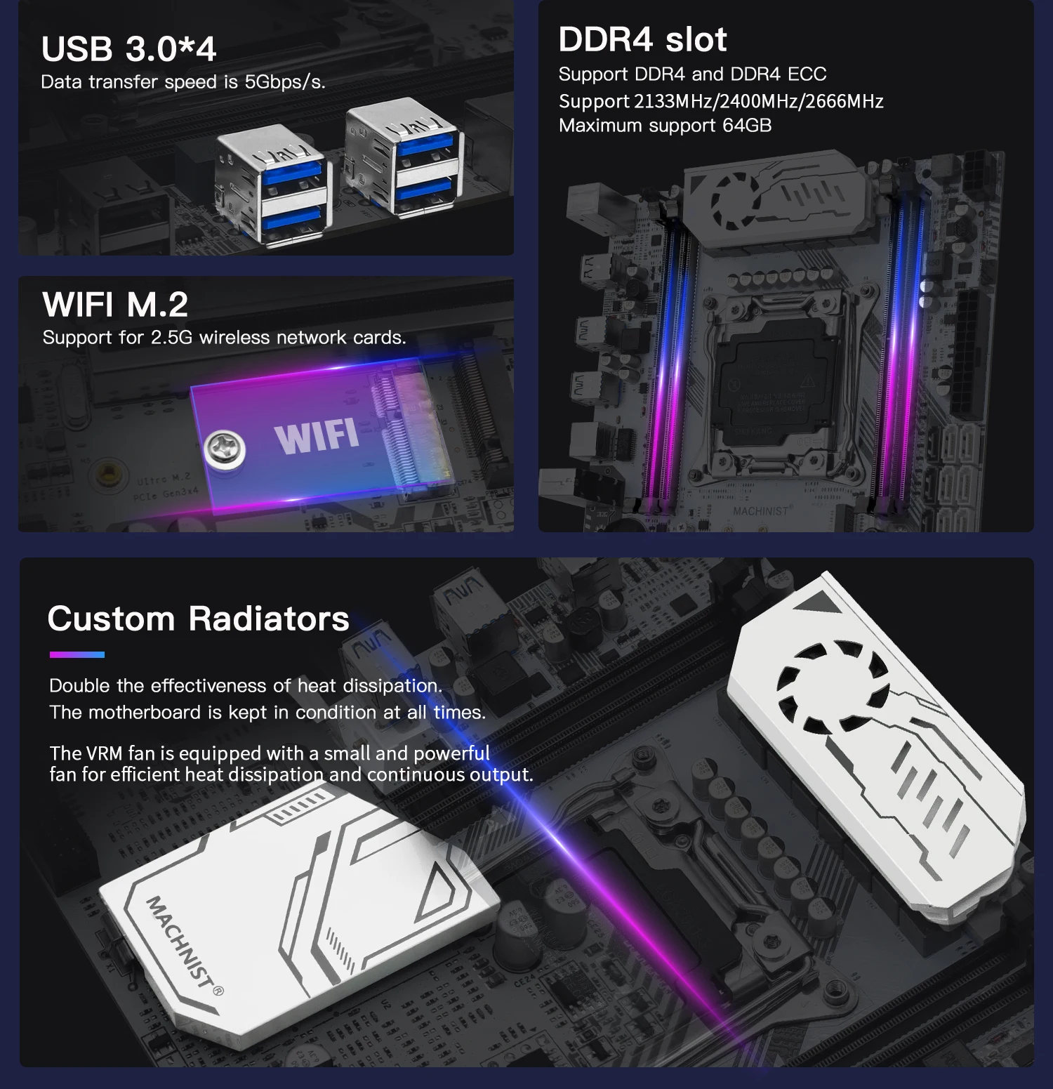 Description Picture 6 of itemMACHINIST K9 X99 Motherboard LGA 2011-3 Support Xeon E5 2666 2667 2670 V3 V4 CPU Processor DDR4 RECC NON-ECC Memory RAM NVME M.2