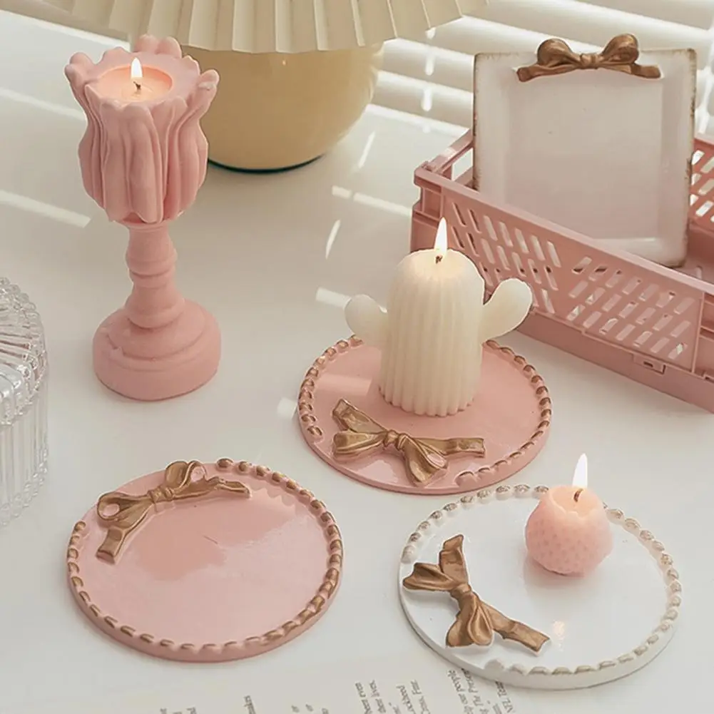 Ins Scented Candle Holder Tray Elegant Bowknot Decor Beautiful Bright