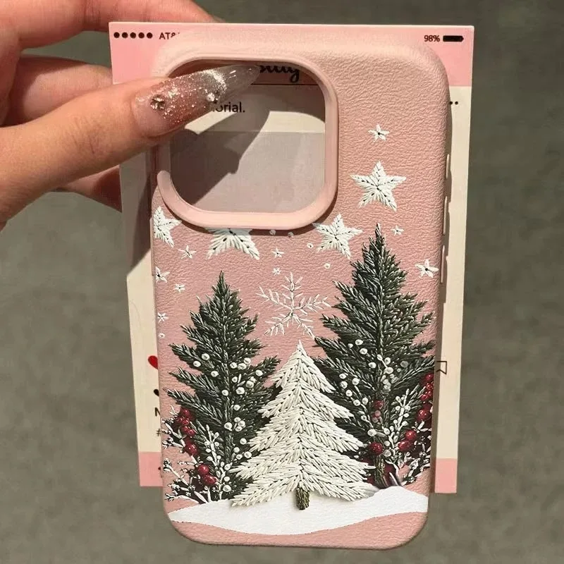 Festive Christmas Tree Lychee Texture Soft Phone Case Cover
