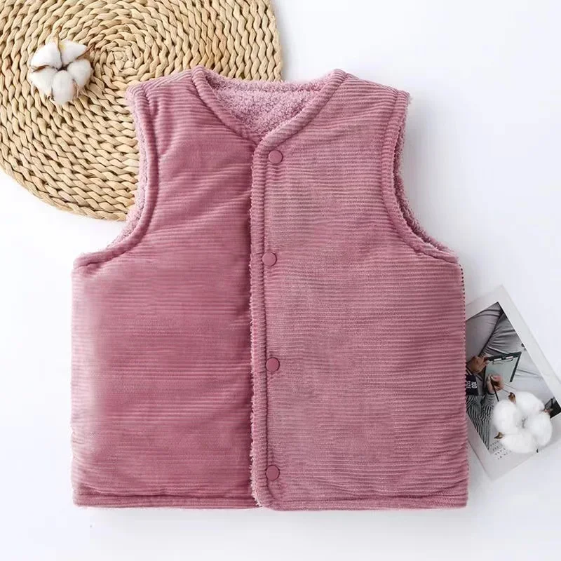 두꺼운 겨울 남아 여아 조끼, 코듀로이 2-8 세 어린이 조끼 카디건, 면 민소매 조끼, 겨울 학교 의류