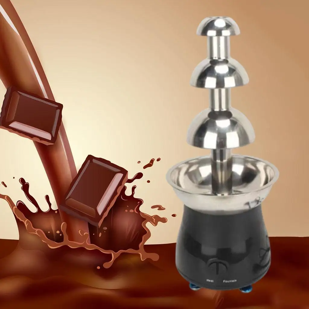 Stainless 4 Tiers Chocolate Fondue Fountain Maker Small for Wedding Plug-UK