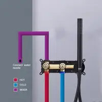 ก๊อกน้ำอ่างอาบน้ำแบบติดผนังสีทองขัดเงา พร้อมฝักบัวอาบน้ำแบบฝังตัวสีเทาปืน ทำจากทองแดงทั้งชิ้น สำหรับน้ำร้อนและน้ำเย็น ชุดฝักบัวอาบน้ำในห้องน้ำ 6