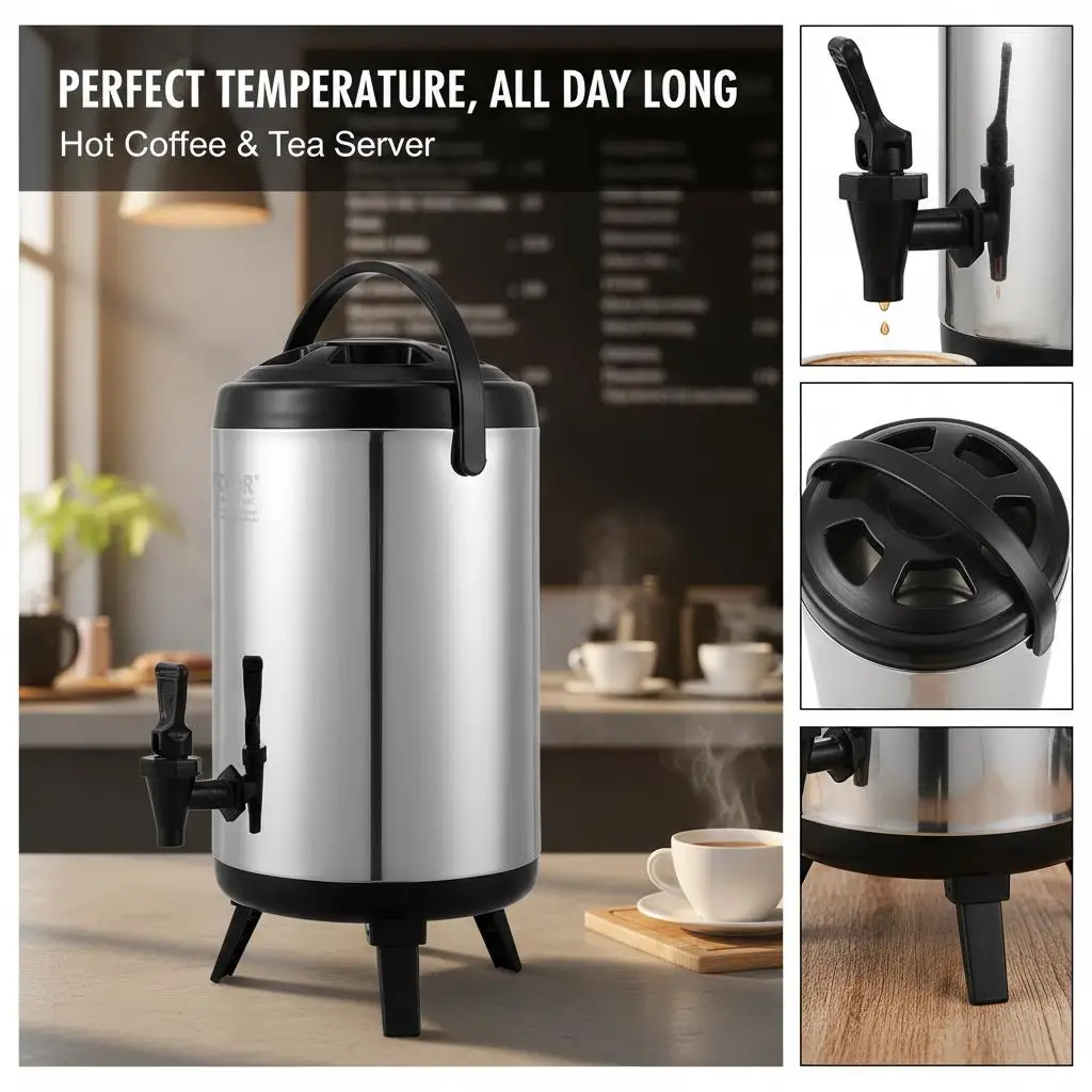 Isolierter Getränke- und Warmwasserbereiter 7,6L, nicht-elektrisch, Edelstahl, Lebensmittelgeeignet, Hält 4-6 Stunden warm/kalt – Detail 6