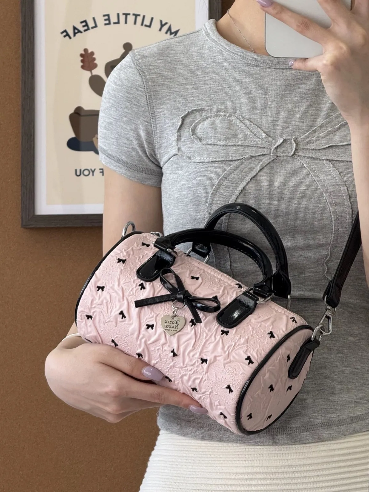 JIAERDI Sweet Cute Bow Pink Messenger Bag Wallet Women Versatile Boston Handle Y2k Bag Ladies Casual Crossbody Bags Aesthetic