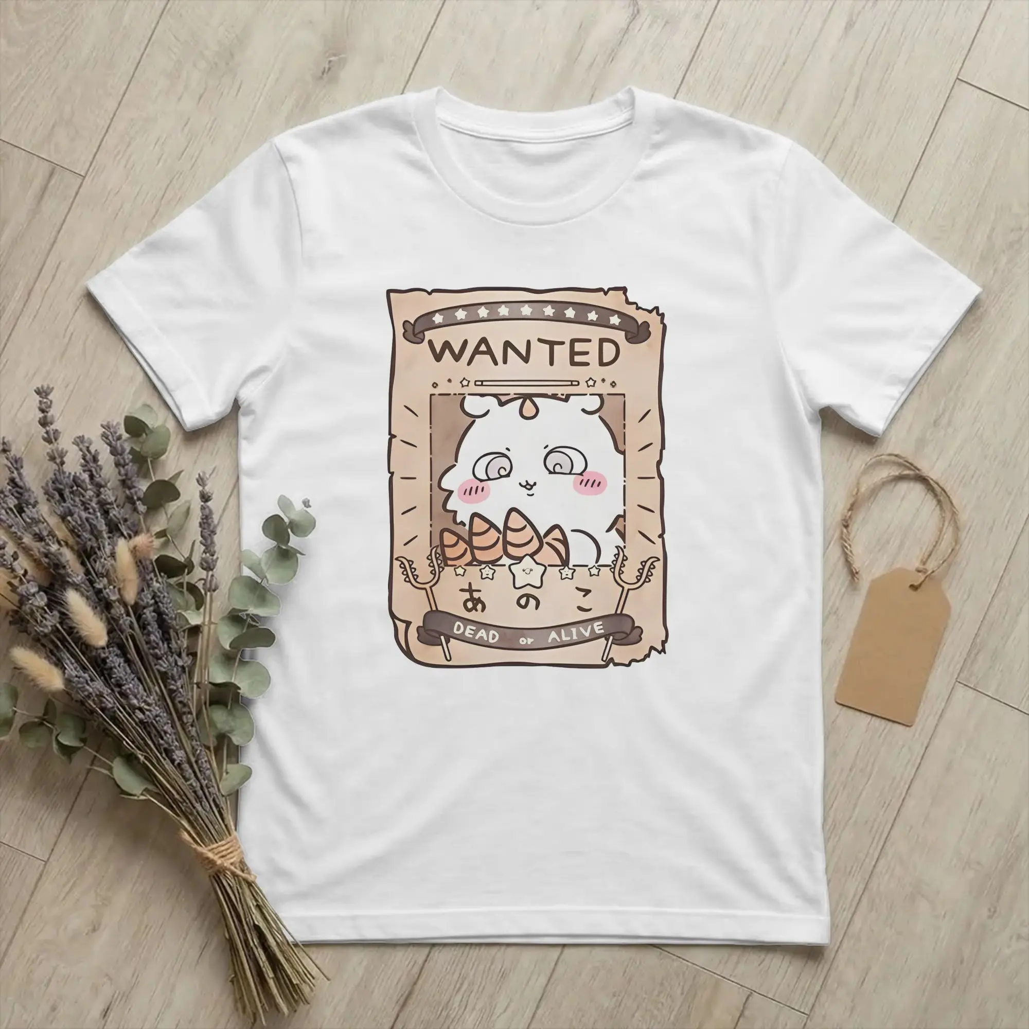 WANTED Anoko in Chiikawas T-Shirts Herren-Baumwolloberteile im Vintage-Stil mit Rundhalsausschnitt und kurzen Ärmeln