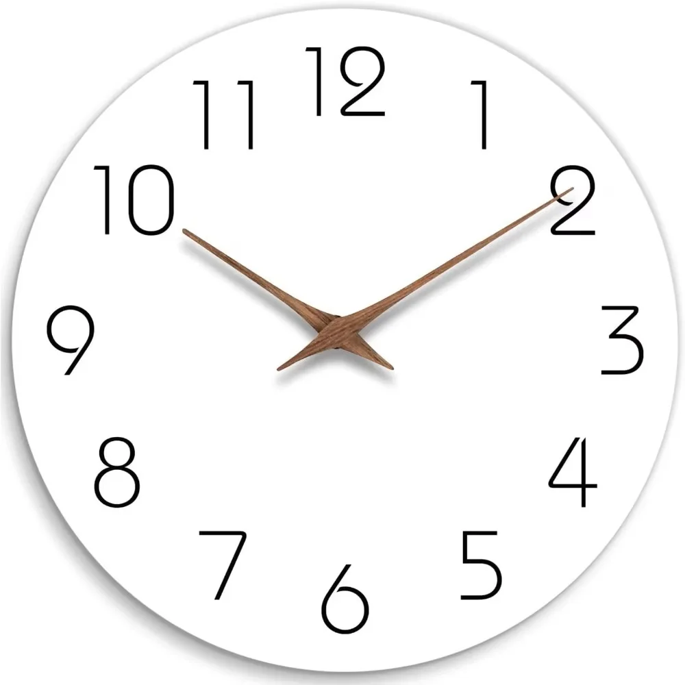 12-Inch Silent White Minimalist Wooden Wall Clock