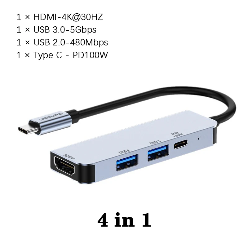Premium USB-C Multiport Hub with 4K HDMI, USB 3.0/2.0, TF/SD Card Reader, and 100W PD Charging