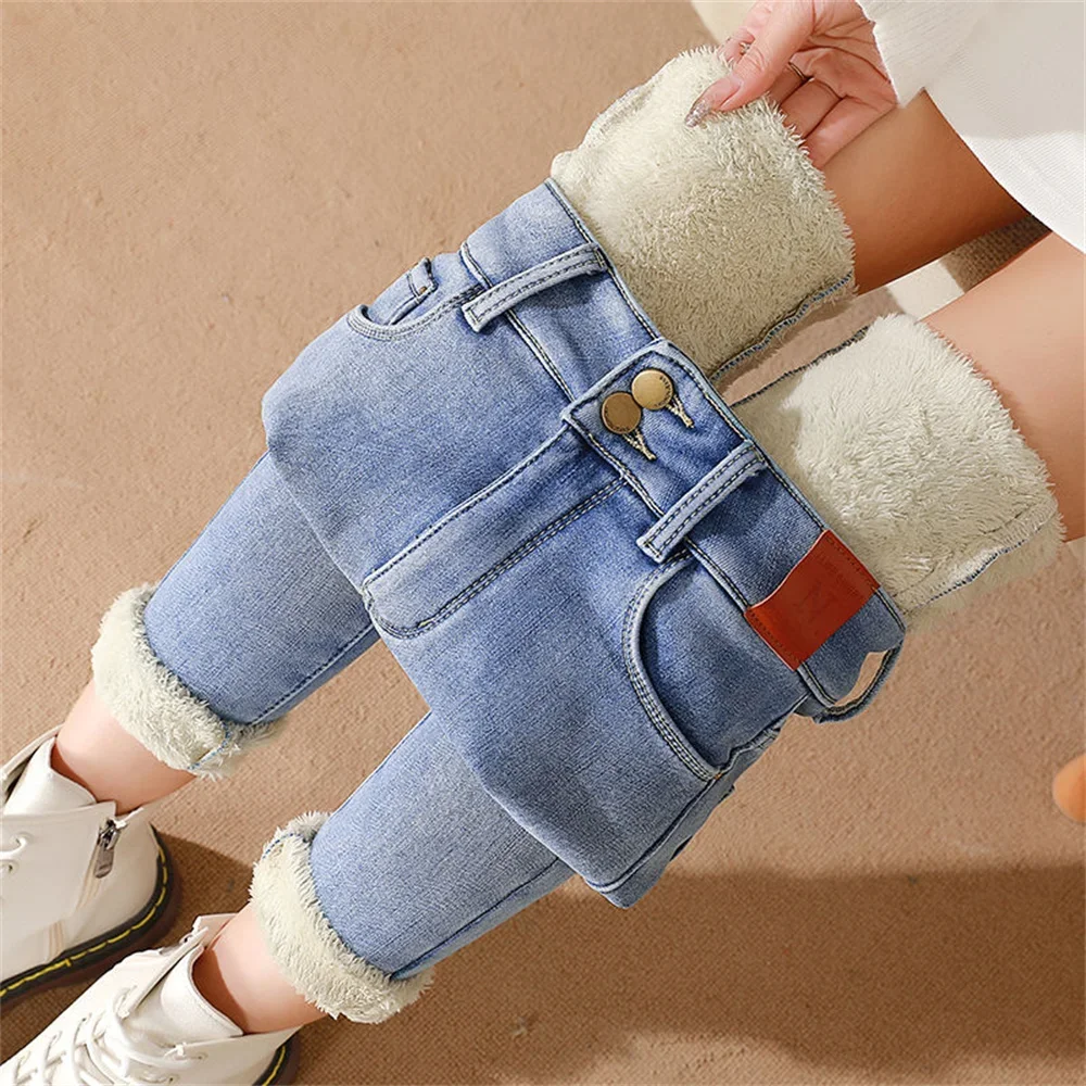2024 Mid Waist Warm Jeans For Women Blue Female Winter Denim Pants Jean Female Ankle length Warm Pants women jeans Appear thin