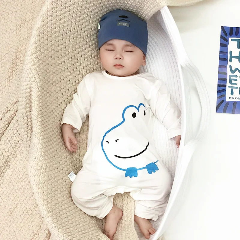 Boys and Girls' Pajamas Thin Air-conditioned Clothes Cartoon Animal Print One Piece Thin Long-sleeved Baby Spring and Autumn