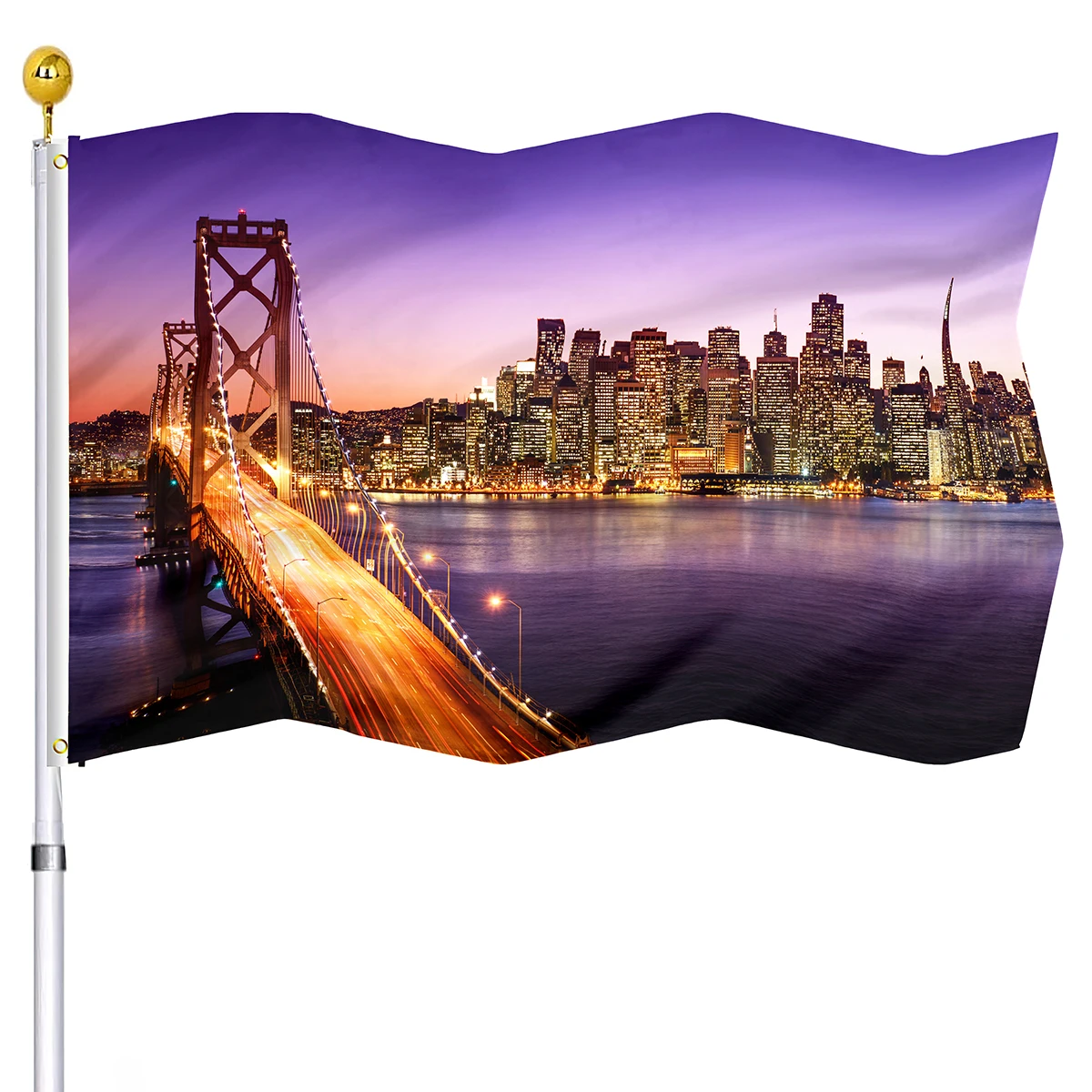 

City Flag View of San Francisco Bay Bridge California USA Flags Double Stitched with Brass Grommets Party Indoor Outdoor Decor